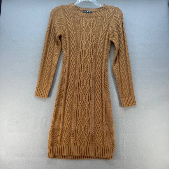 MAK Cable Knit Sweater Dress Long Sleeve Camel Color MK3451 - Picture 2 of 10